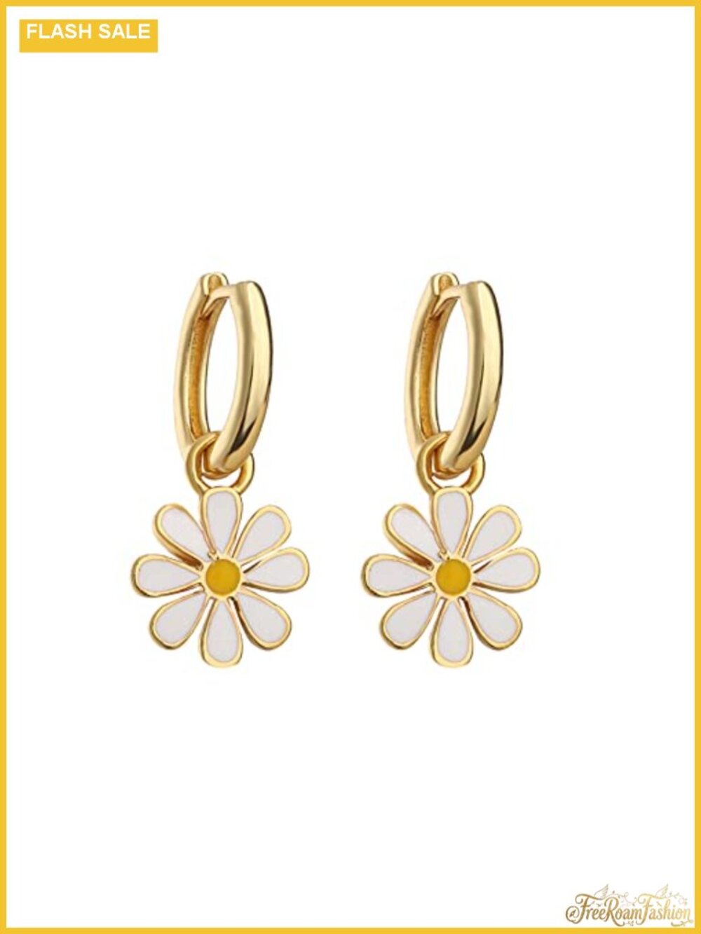 Daisy Flower Charm Huggie Hoop Earrings, Gold Plated, Hypoallergenic, Nickel